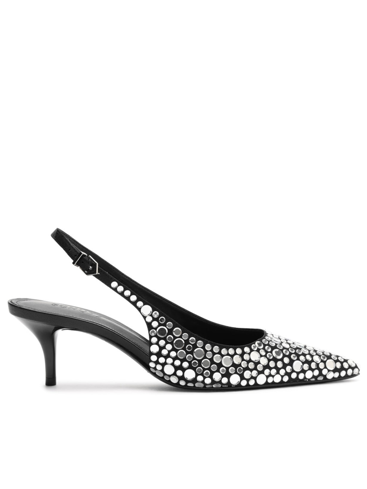 Scarpin Slingback Salto Alto Fino Tachas - Preto