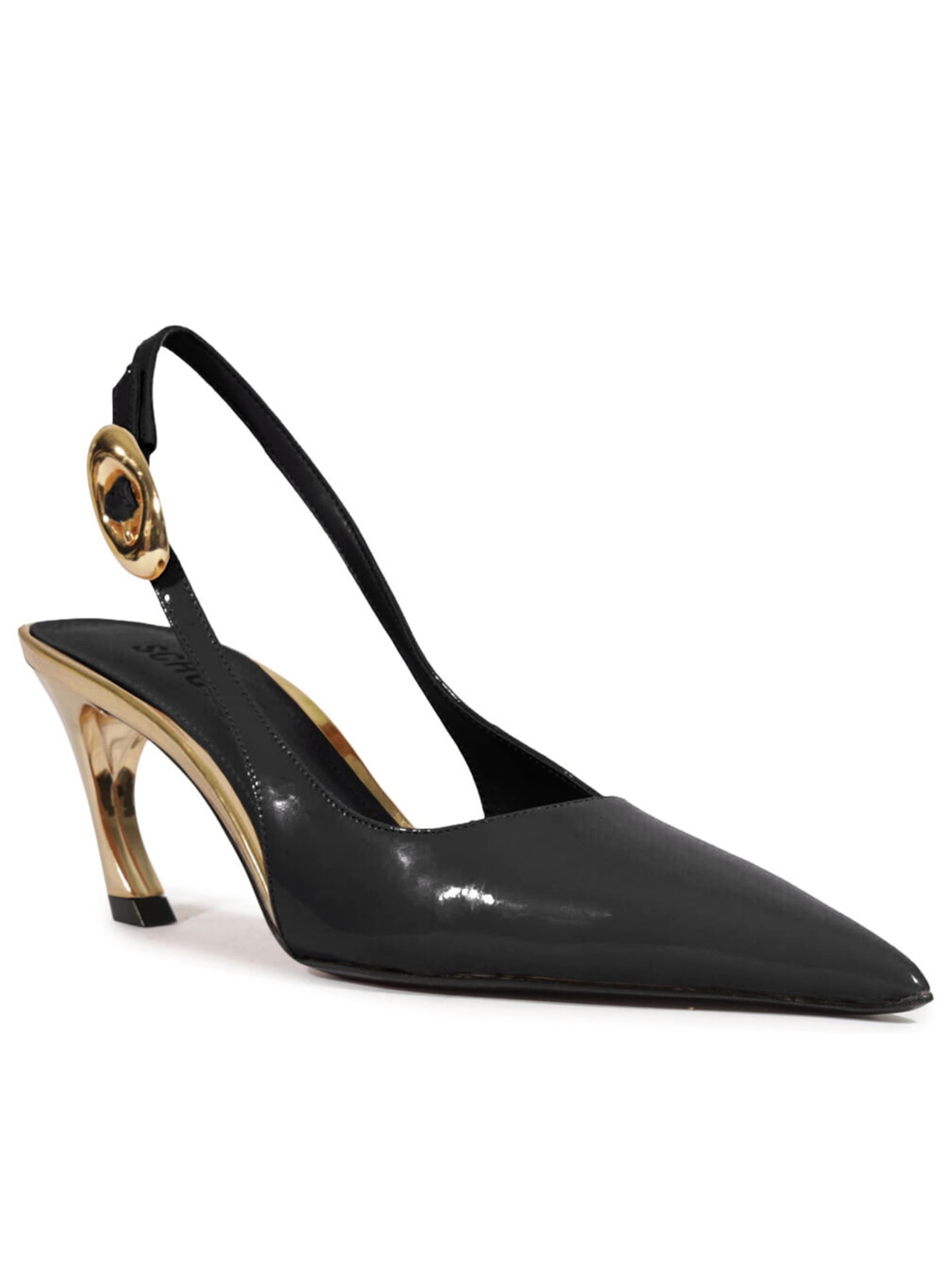 Scarpin Slingback Salto Médio Verniz Couro Preto Schutz