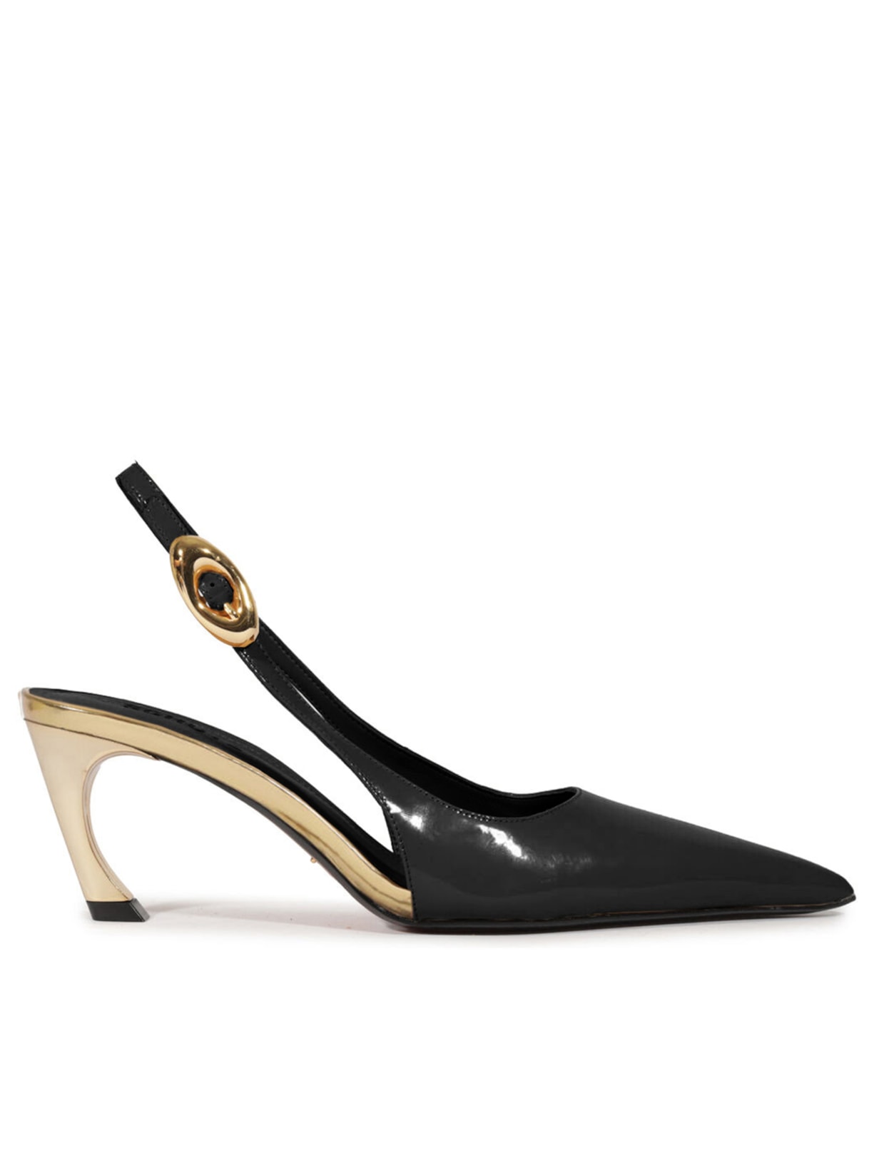 Scarpin Slingback Salto Médio Verniz Couro Preto Schutz