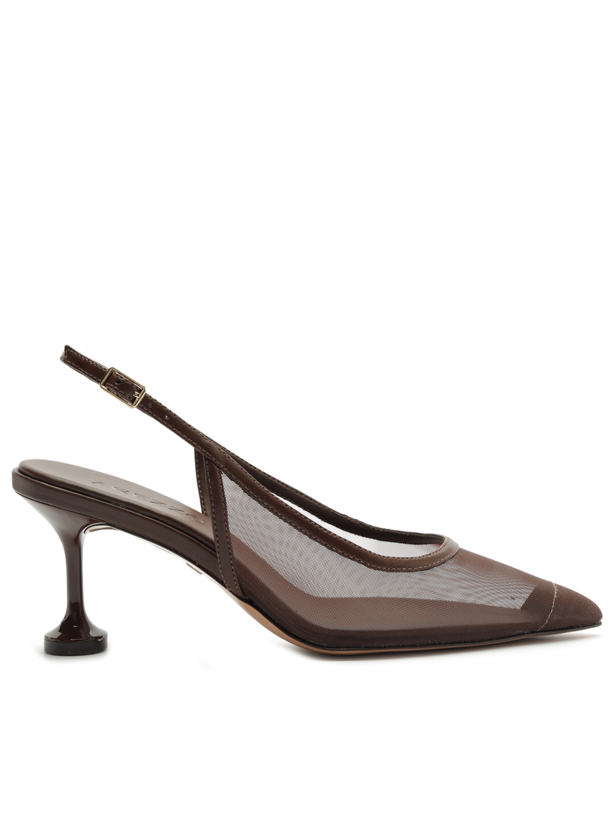 Scarpin Slingback Tela Salto Kitten Marrom Arezzo