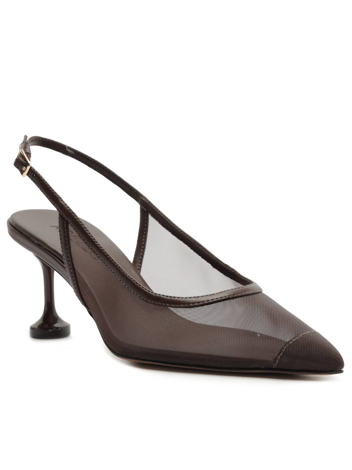 Scarpin Slingback Tela Salto Kitten Marrom Arezzo
