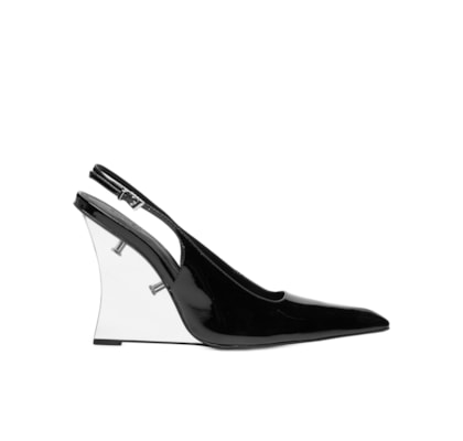 Scarpin Slingback Verniz Couro - Preto