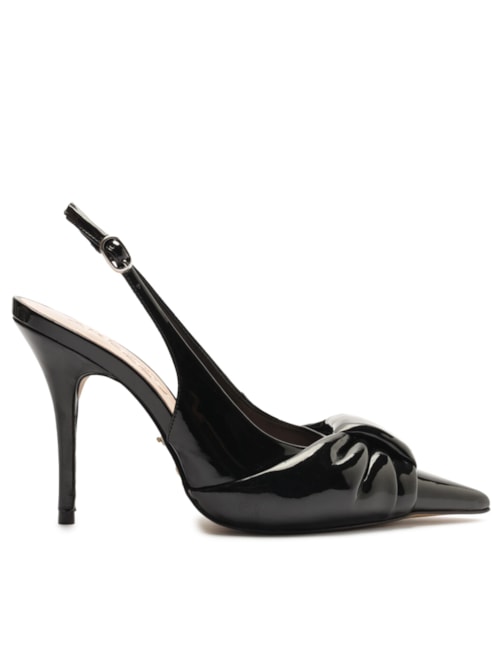 Scarpin Verniz Slingback Puffer - Preto