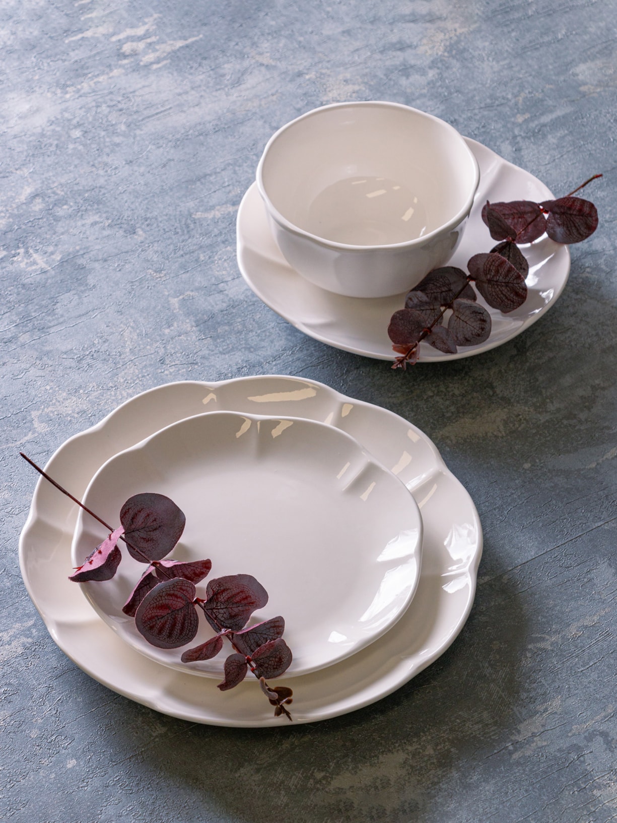 Set 6 Pratos Rasos Leaf Em Porcelana Branco '2Home