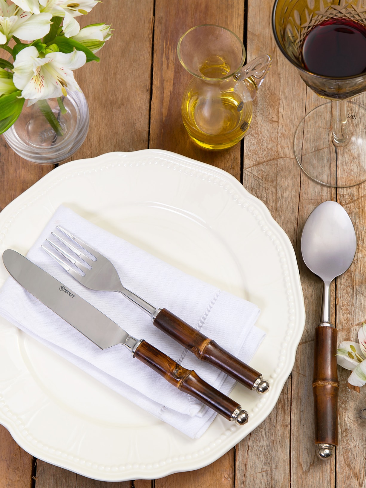 Set 6 Talheres De Mesa Com Cabo Em Bambu Prata Wolff