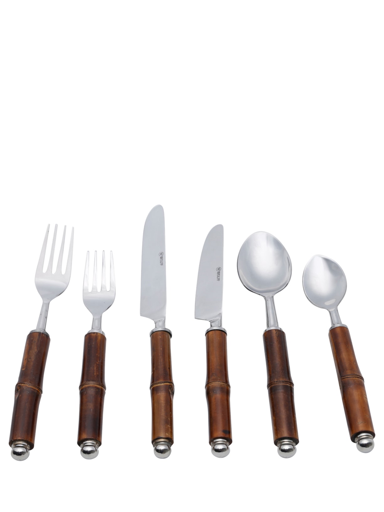Set 6 Talheres De Mesa Com Cabo Em Bambu - Prata