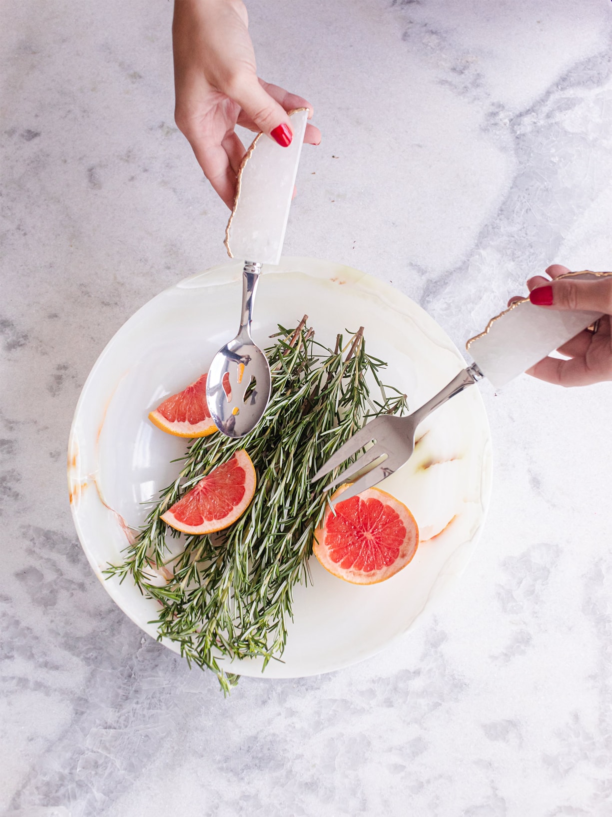 Set De 2 Talheres Para Saladeira Em Aço Inox E Quartzo  Branco Home Wish