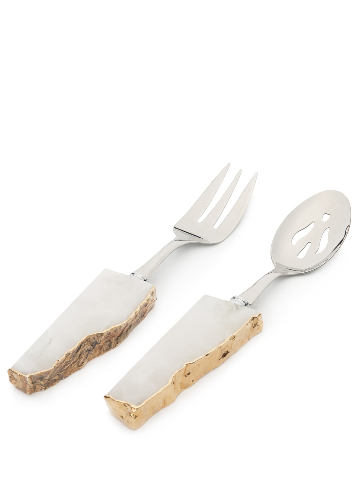 Set De 2 Talheres Para Saladeira Em Aço Inox E Quartzo  Branco Home Wish