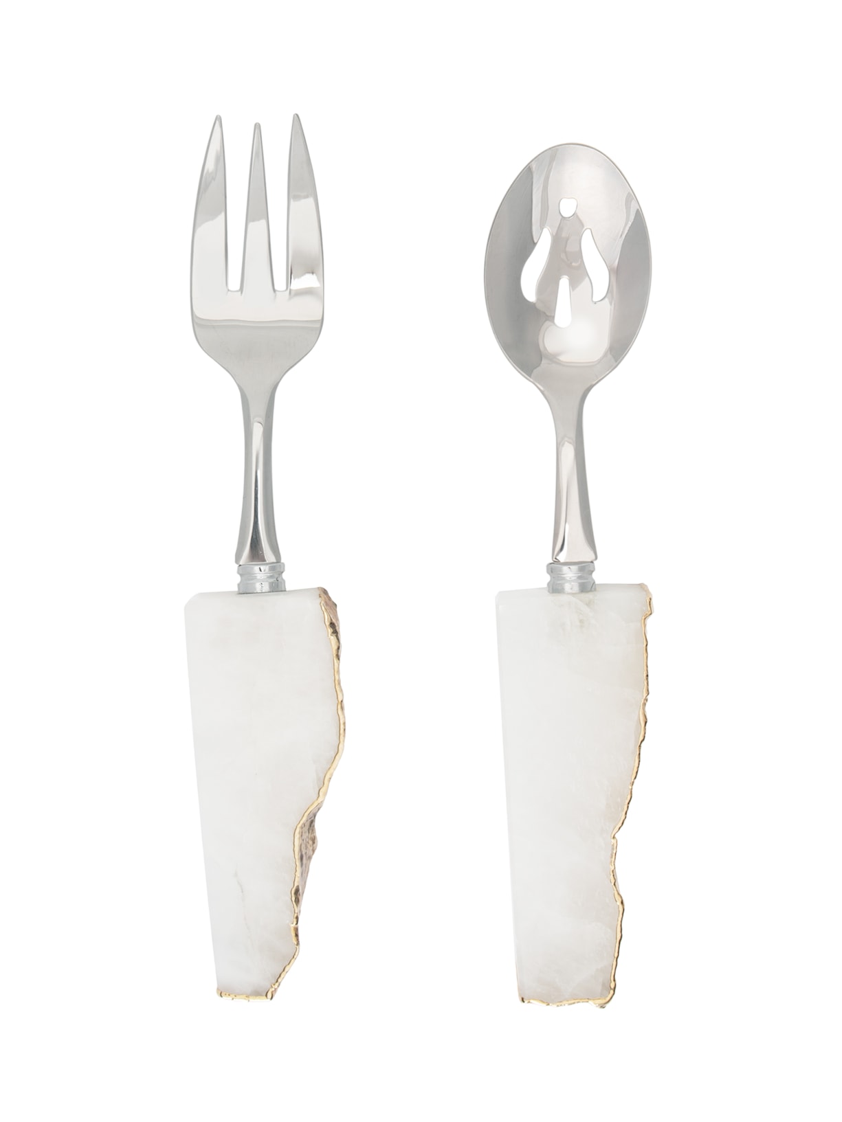 Set De 2 Talheres Para Saladeira Em Aço Inox E Quartzo  Branco Home Wish