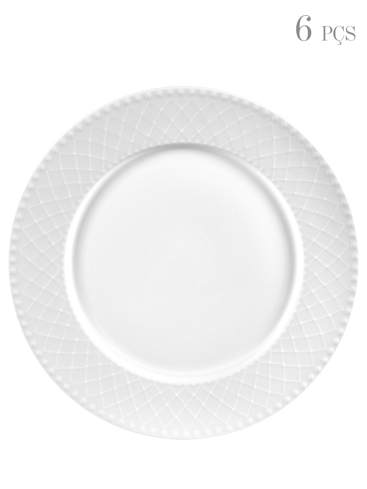 Set de 6 Pratos Rasos Em Porcelana - Branco