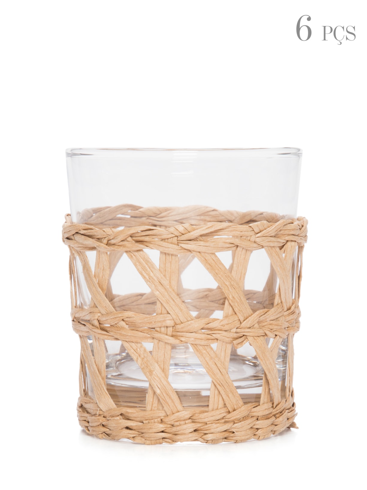 Set De Copos Em Vidro Com Rattan Natural