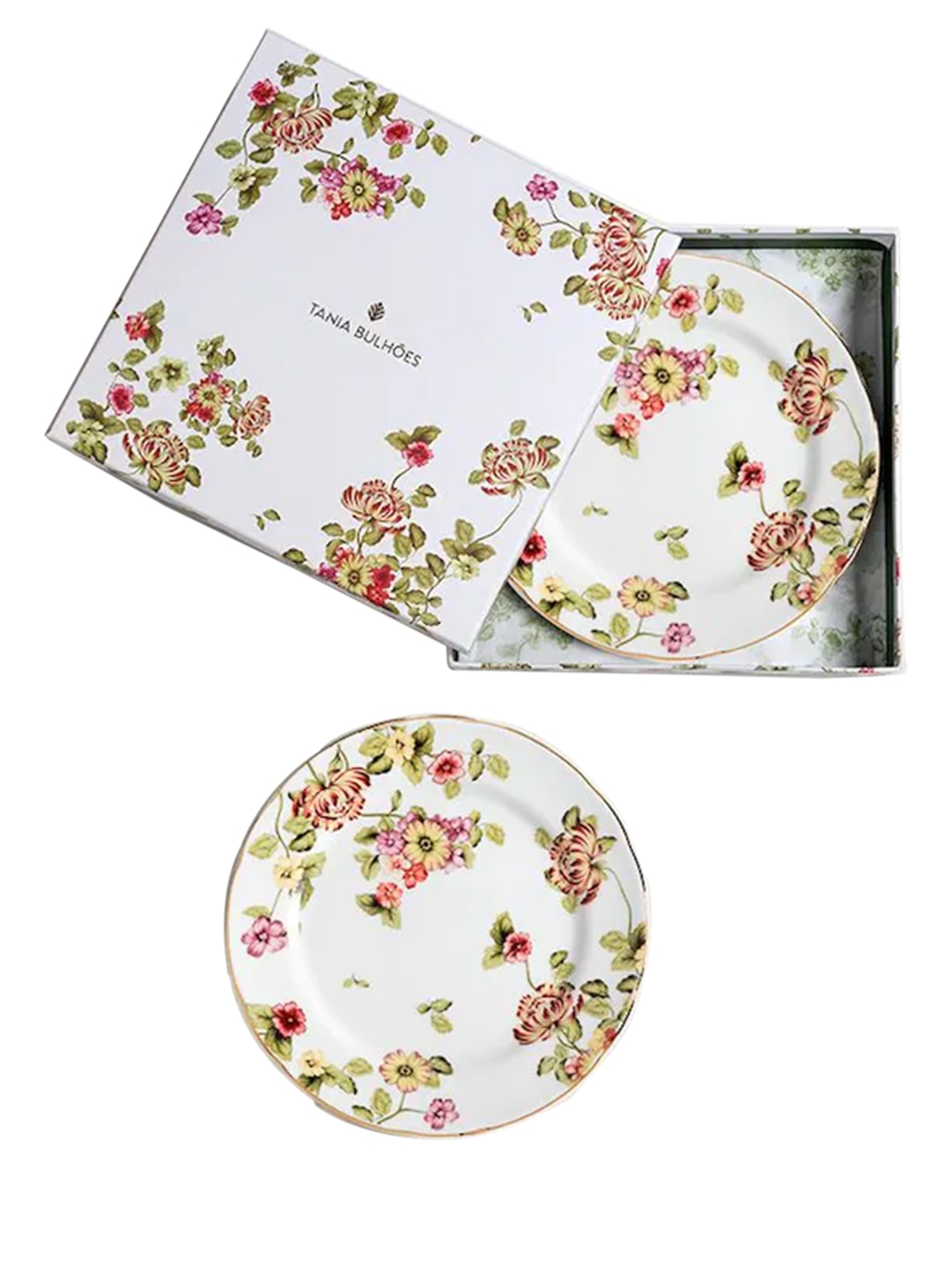 Set Prato Sobremesa Flor do Ocidente 2 Peças Branco Tania Bulhões