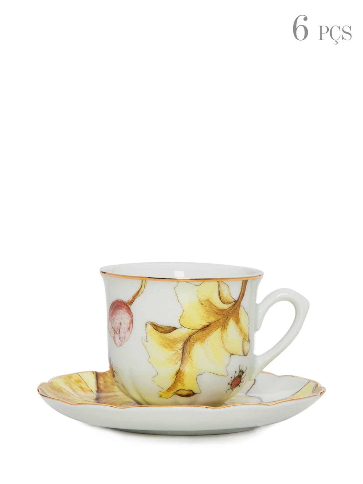 Set Xícara De Café Campo Amarelo 6 Unid - Branco