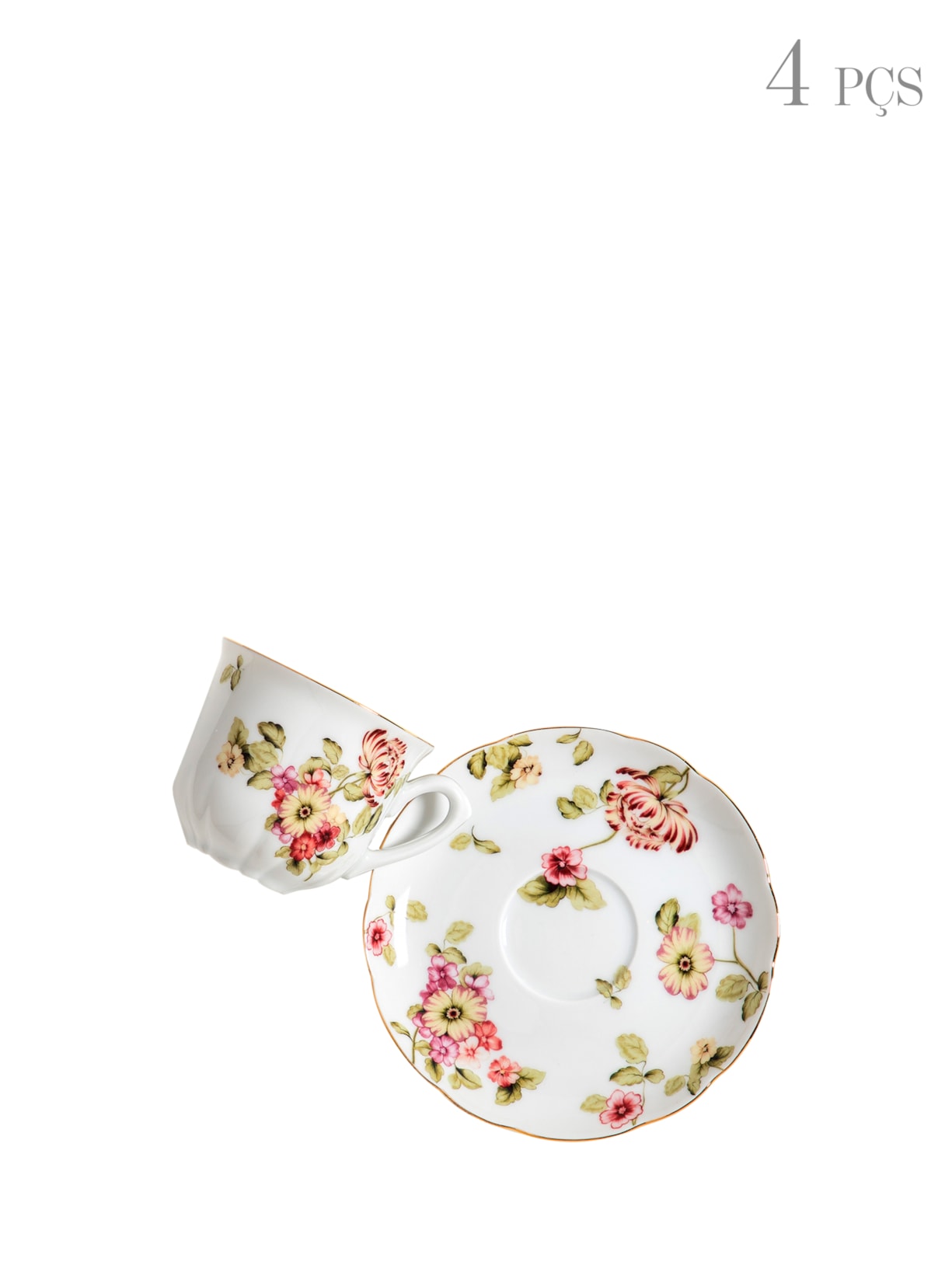 Set Xícara de Café + Pires Flor do Ocidente 4 Peças - Branco