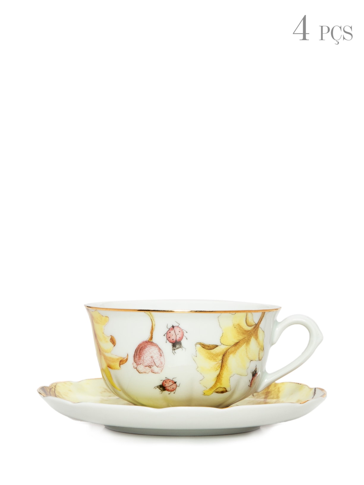 Set Xícara De Chá Campo Amarelo 4 Unid - Dourado