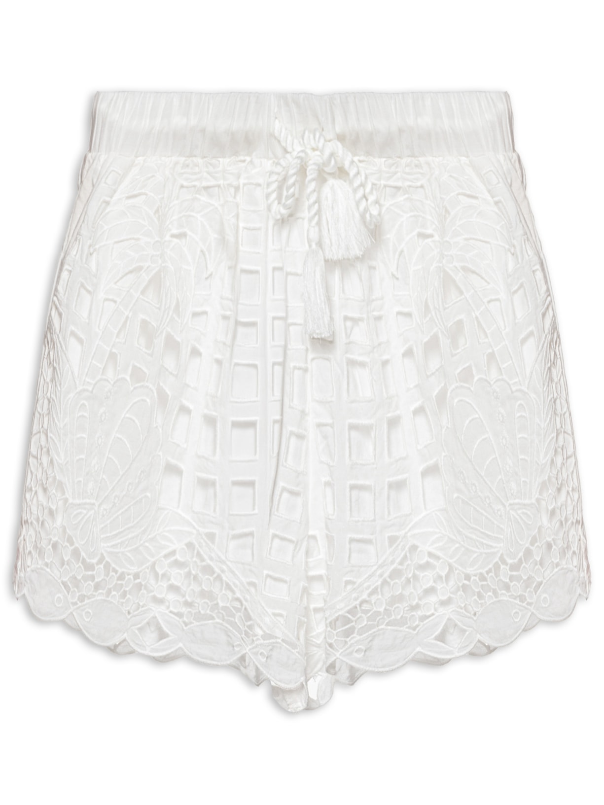 Short Artesanal Listra Tropical Branco Farm Praia