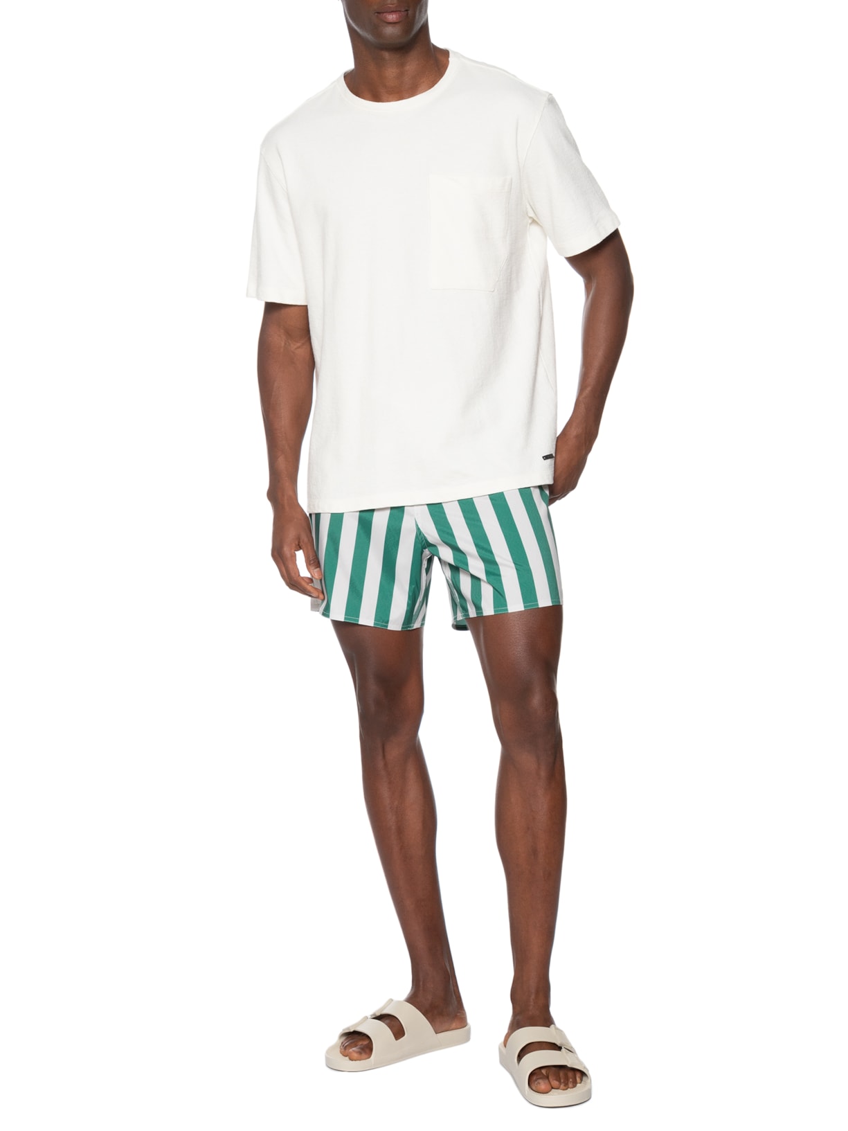 Short Beachwear Masculino Aquaone Flex Caiçara Stripe Verde Osklen