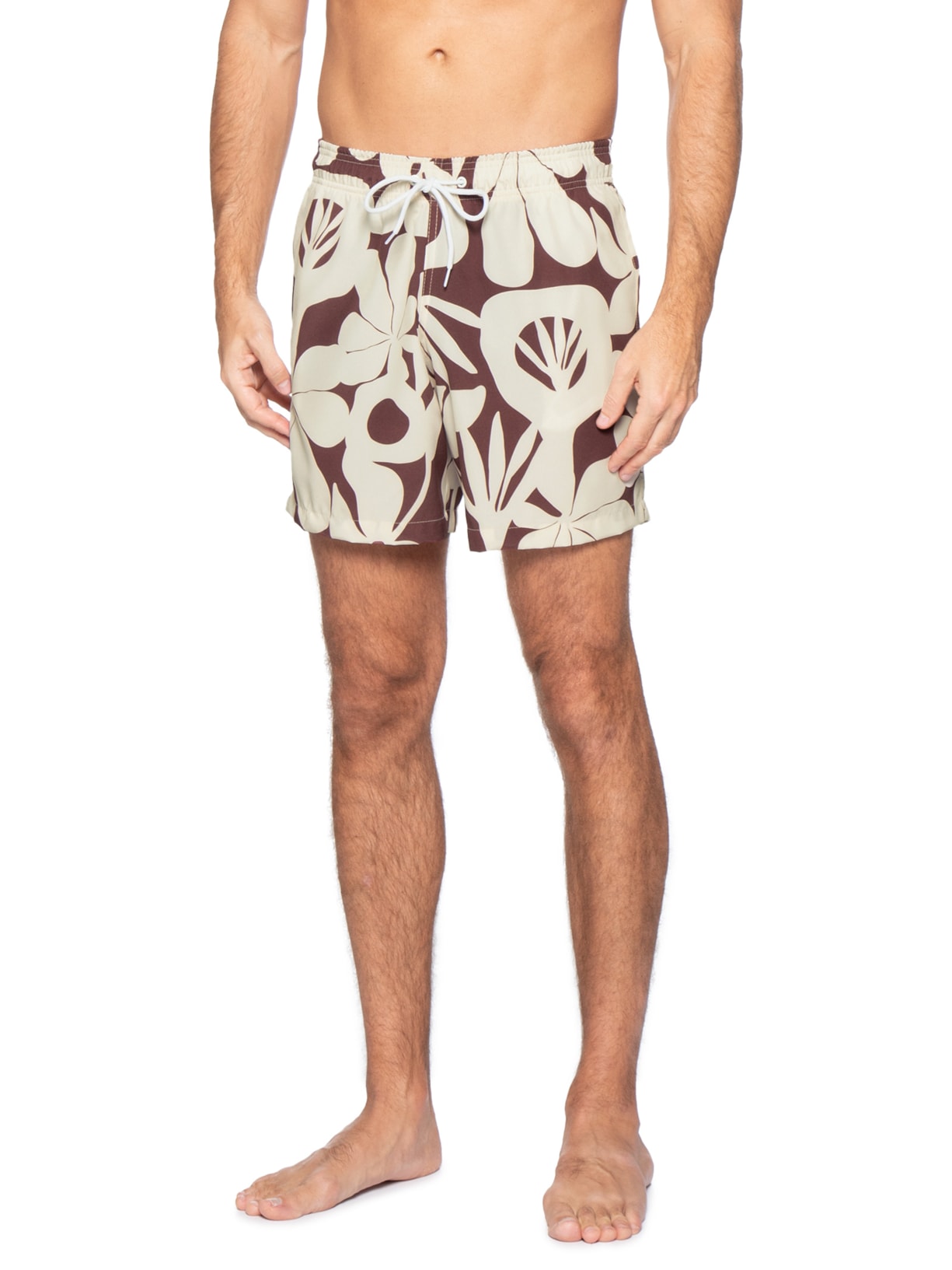 Short Beachwear Masculino Estampa Geométrica  Bege Basiq Men
