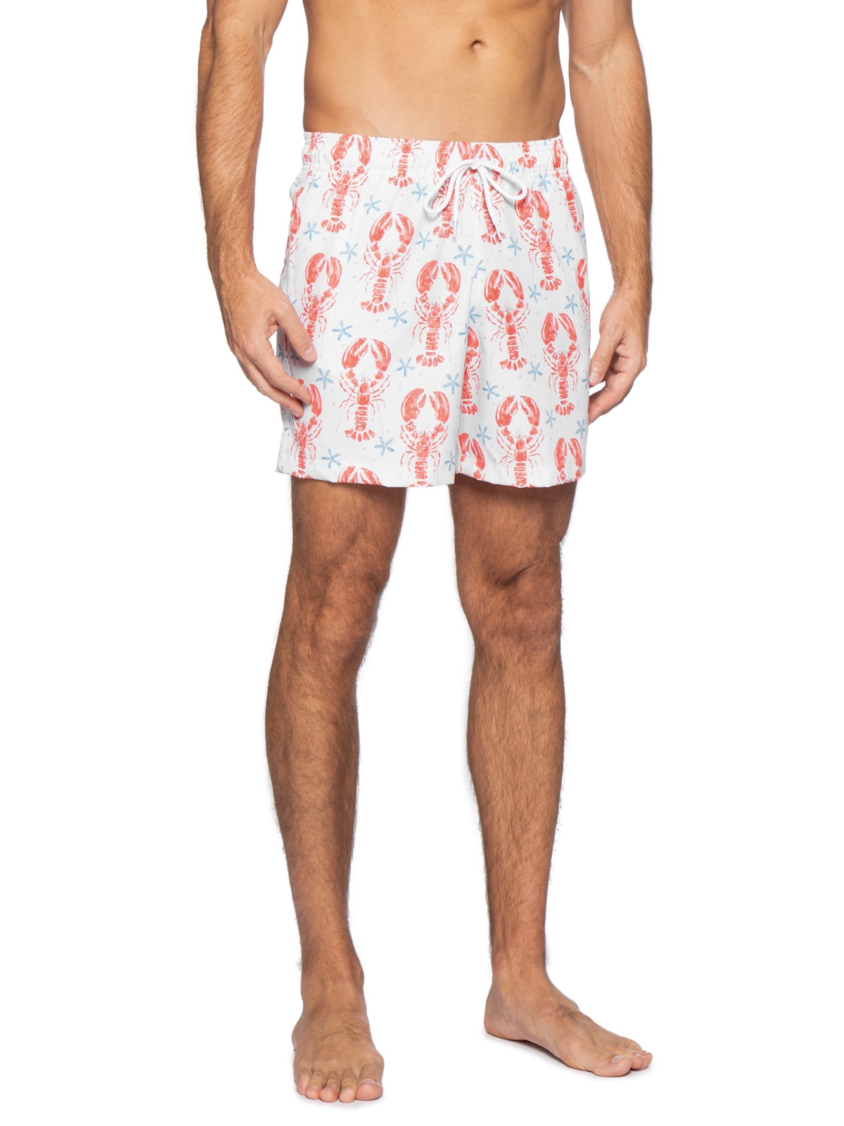 Short Beachwear Masculino Estampa Lagosta Branco Basiq Men
