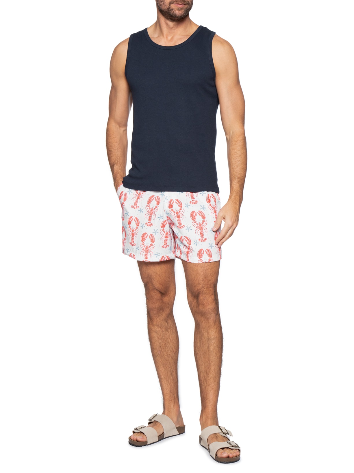 Short Beachwear Masculino Estampa Lagosta – Branco Basiq Men