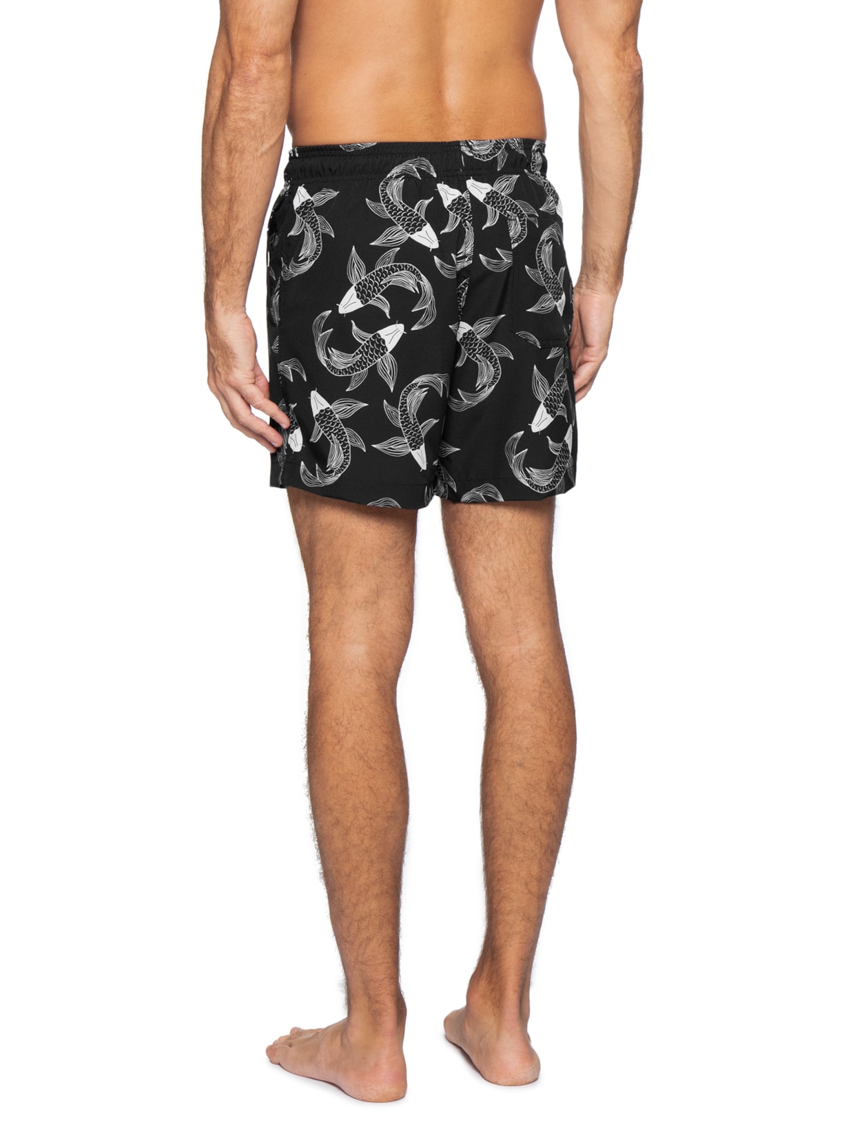 Short Beachwear Masculino Estampa Peixe  Preto Basiq Men