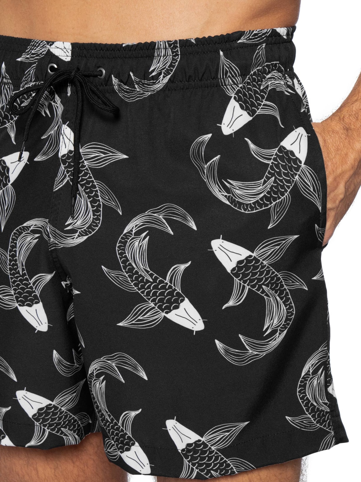 Short Beachwear Masculino Estampa Peixe  Preto Basiq Men