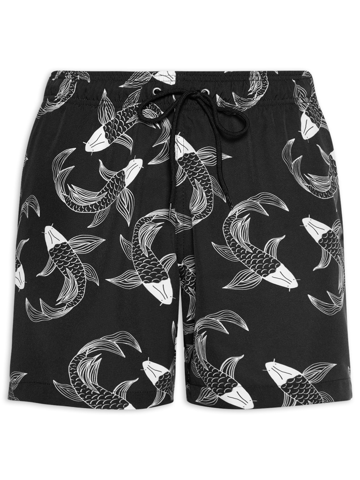 Short Beachwear Masculino Estampa Peixe – Preto