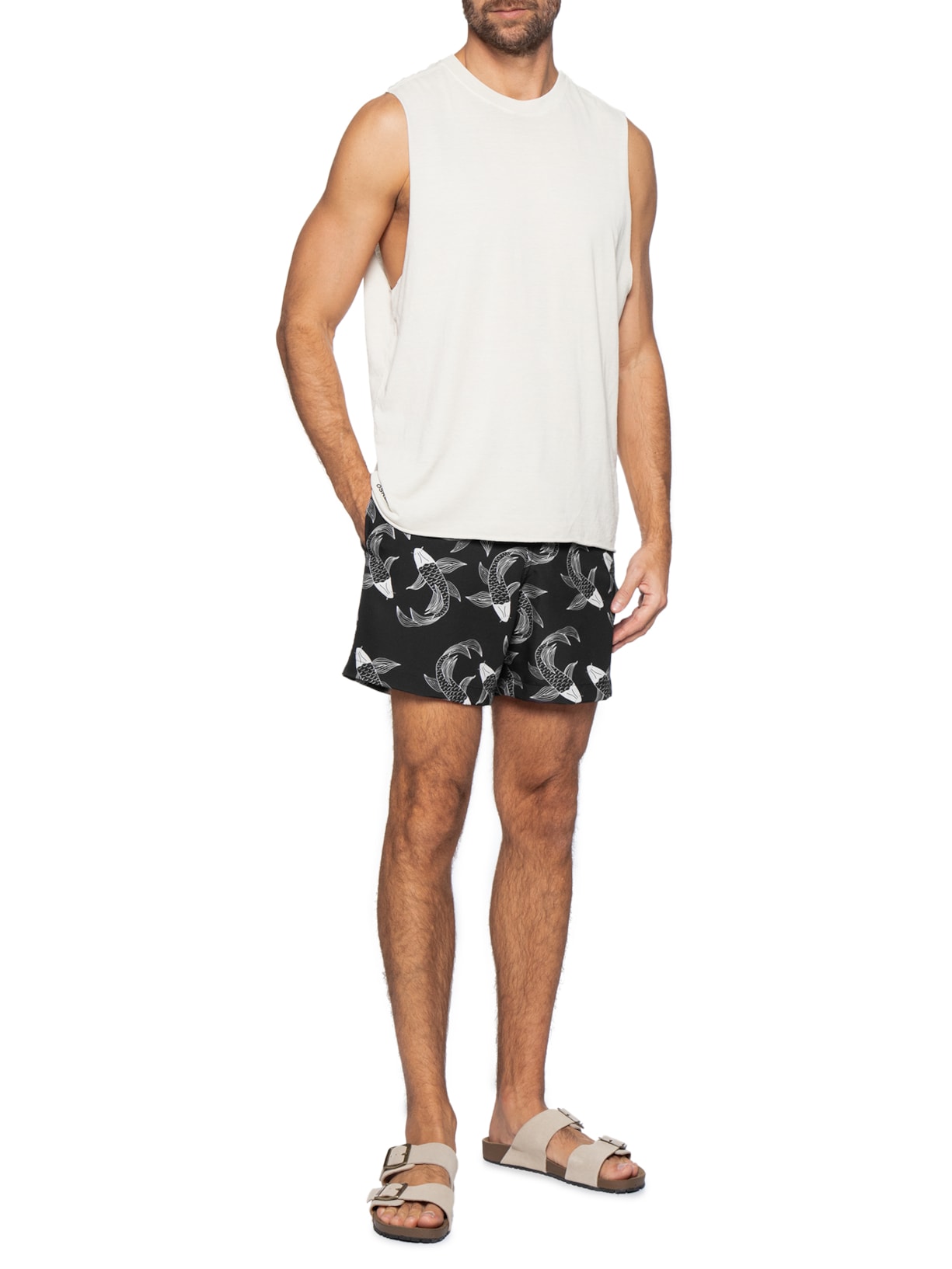 Short Beachwear Masculino Estampa Peixe  – Preto Basiq Men