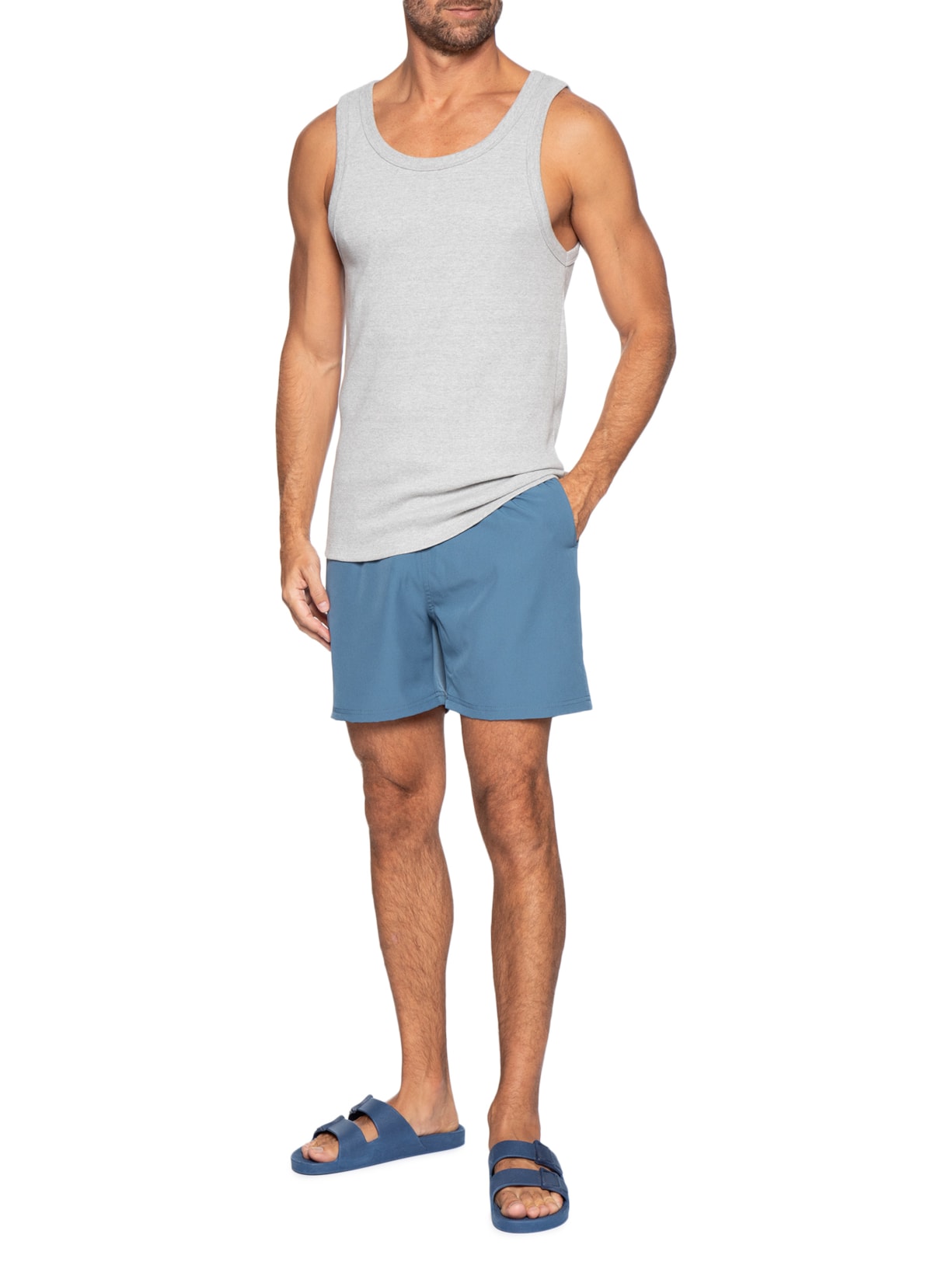 Short Beachwear Masculino Liso Azul Basiq Men