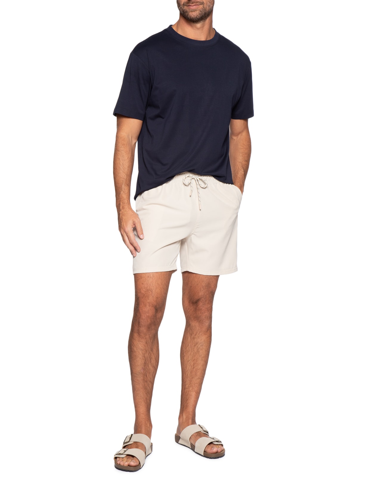 Short Beachwear Masculino Liso Bege Basiq Men