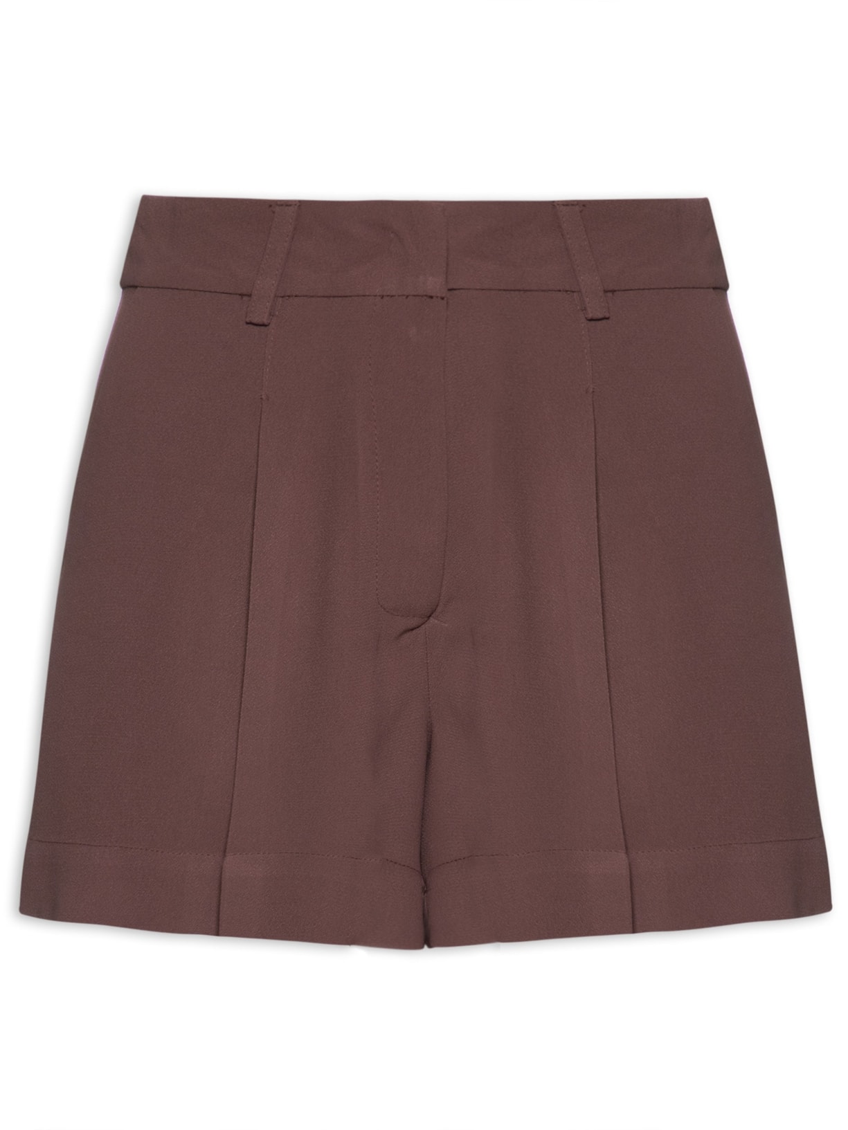 Short Cintura Alta Em Crepe - Marrom