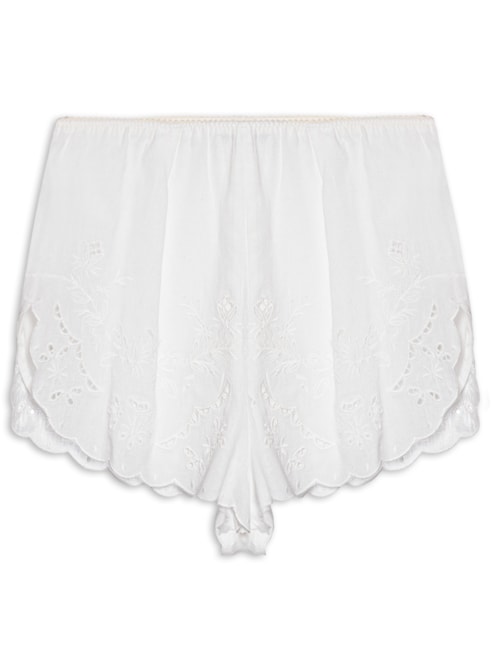 Short Com Linho De Elástico Detalhe Barra Bordada - Branco
