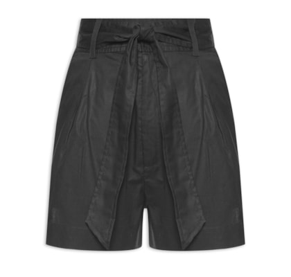 Short De Algodão Preto Detalhe Amarração - Preto