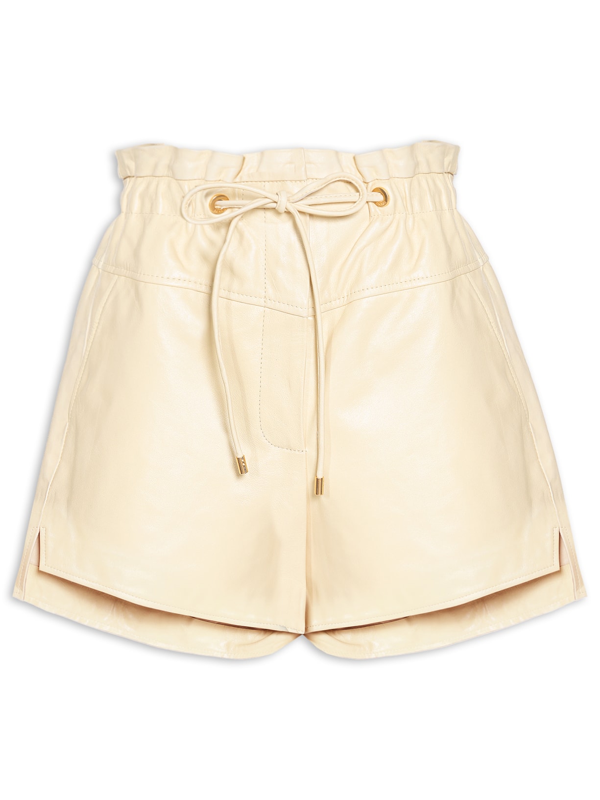 Short De Couro Clochard Pespontos Amarelo Animale