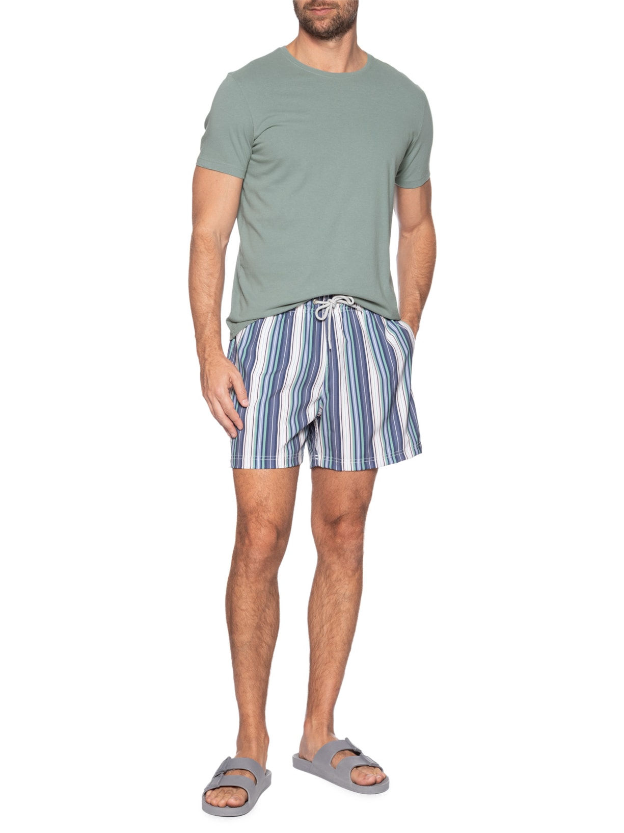 Short De Praia Masculino Listras Verde Zapalla