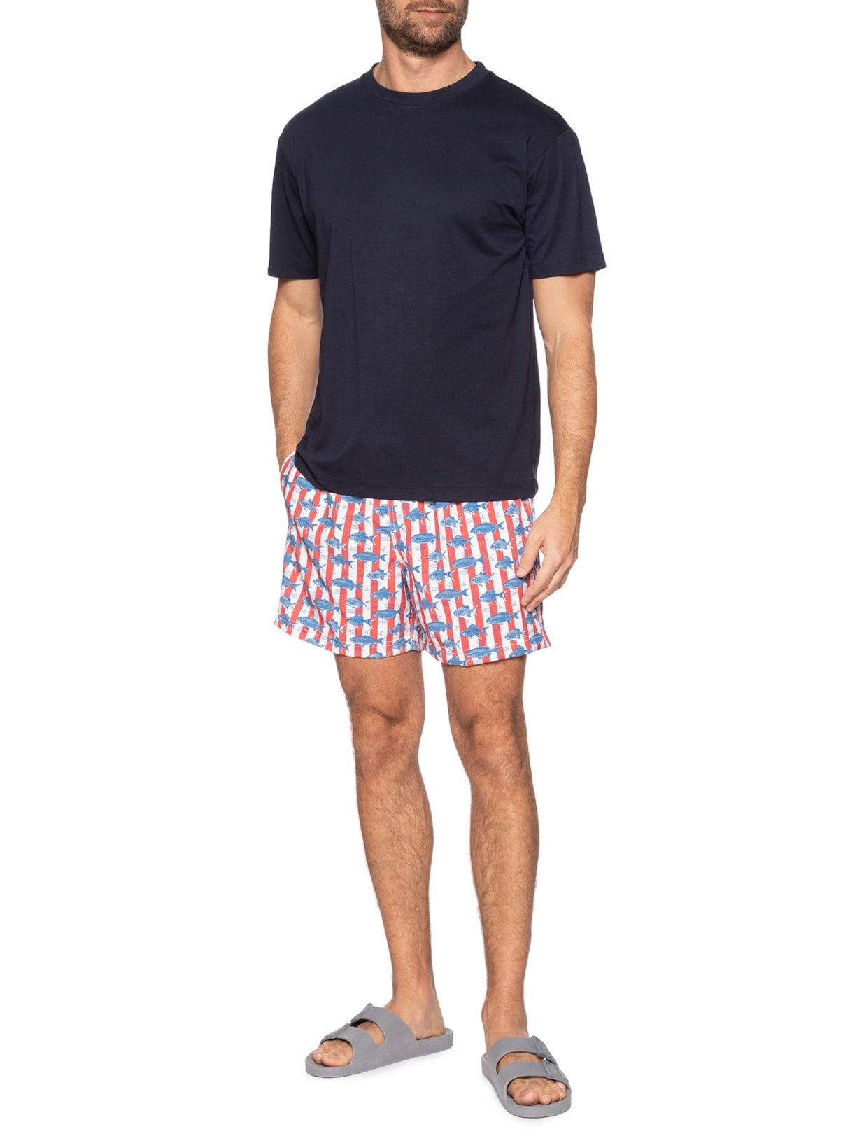 Short De Praia Masculino Peixe Listras Vermelho Zapalla