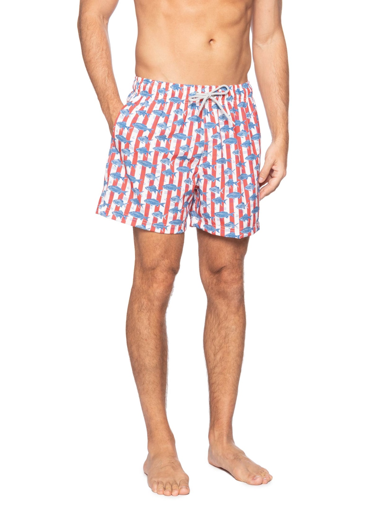 Short De Praia Masculino Peixe Listras Vermelho Zapalla