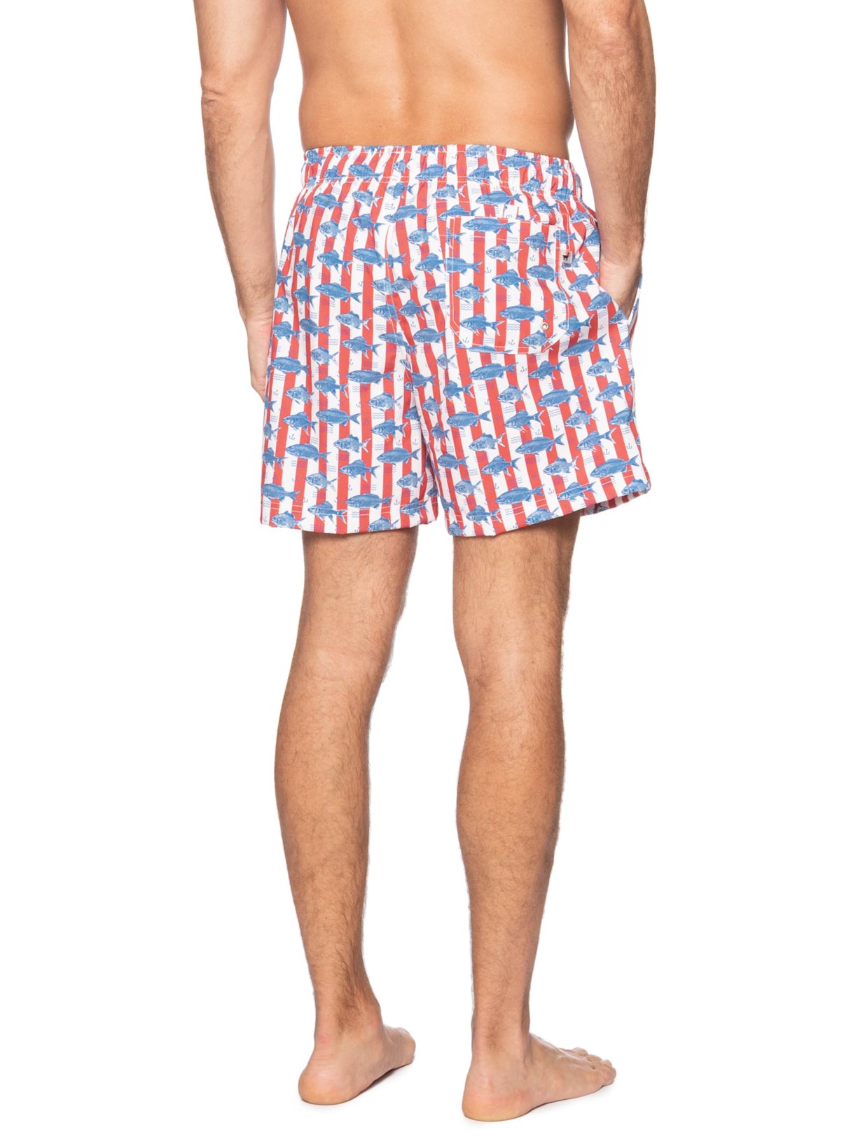 Short De Praia Masculino Peixe Listras Vermelho Zapalla
