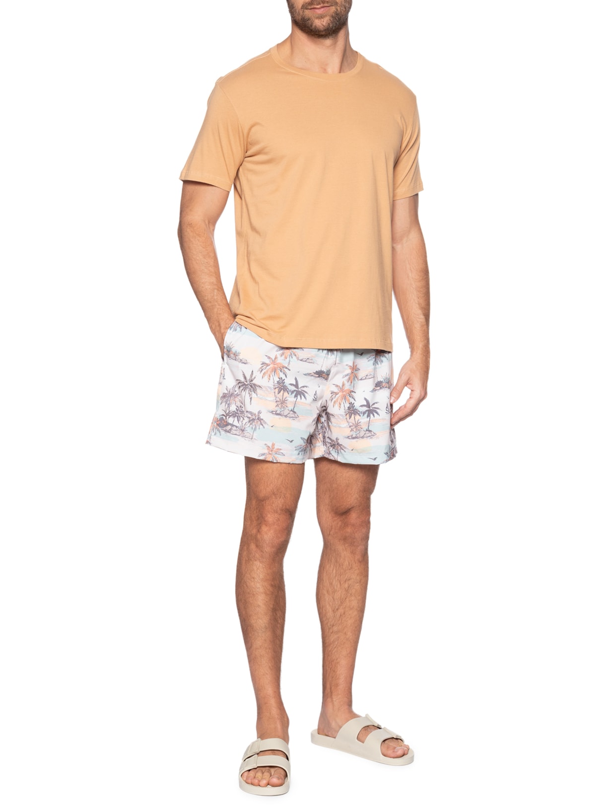 Short De Praia Masculino Por Do Sol Bege Zapalla