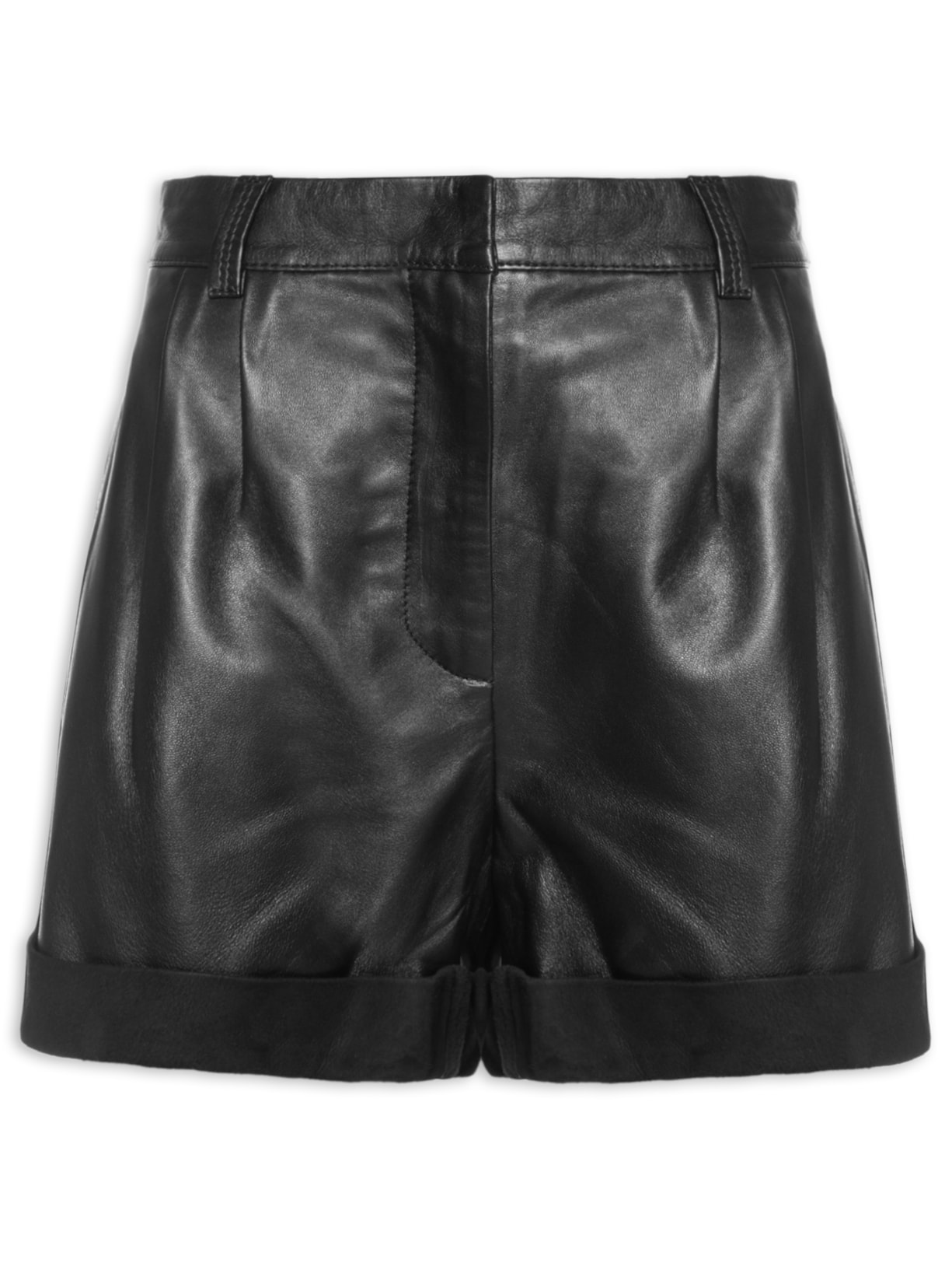 Short Faminino De Couro Resinado Preto Animale