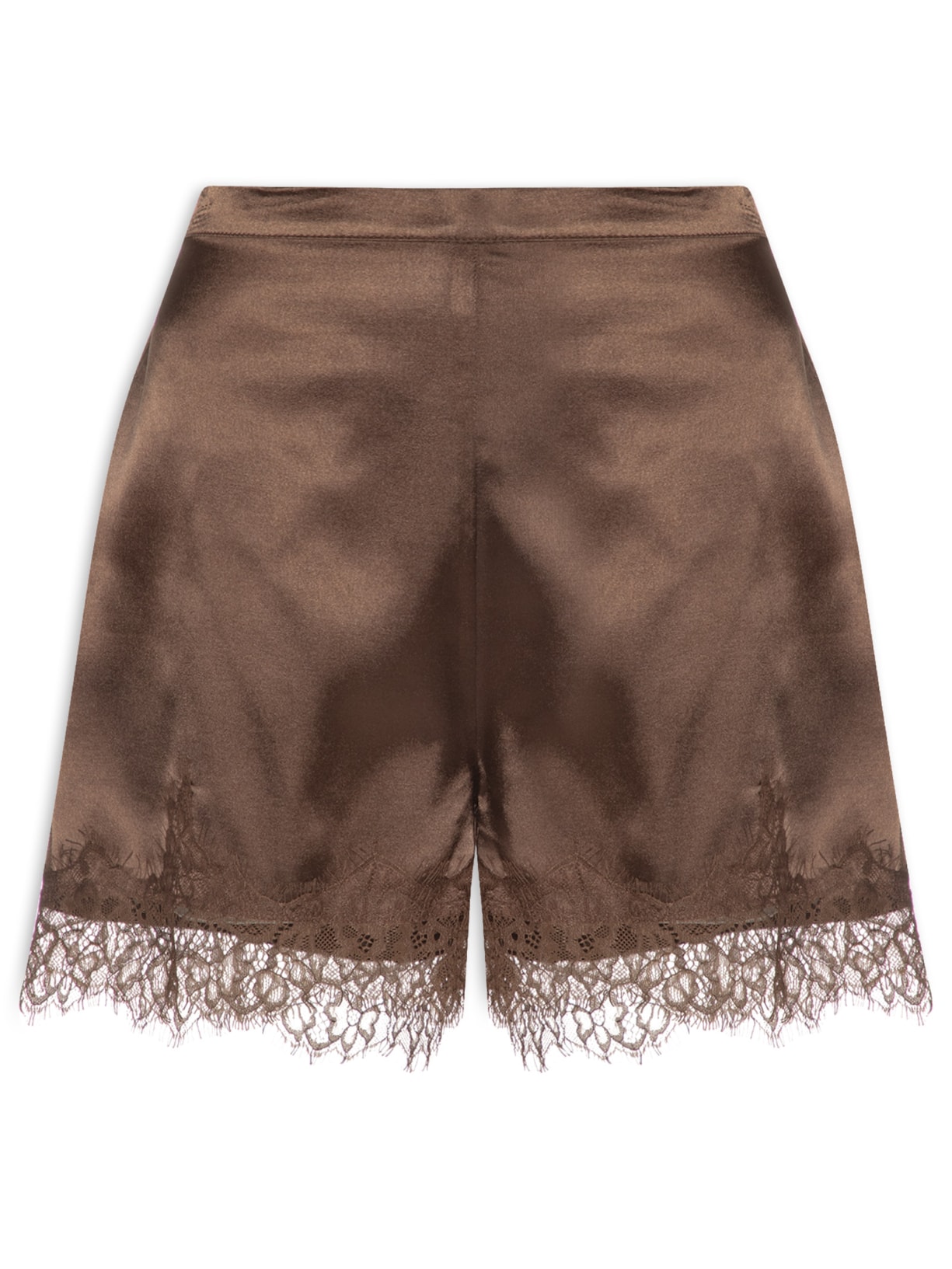 Short Feminino Acetinado com Renda Marrom Market 33
