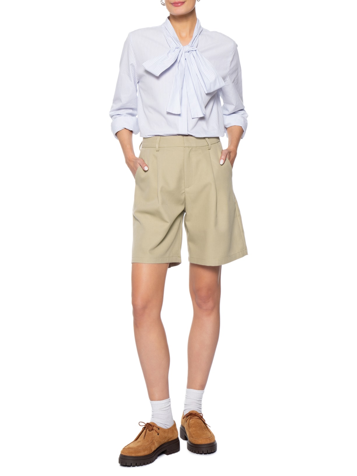 Short Feminino Alfaiataria Bege Basiq