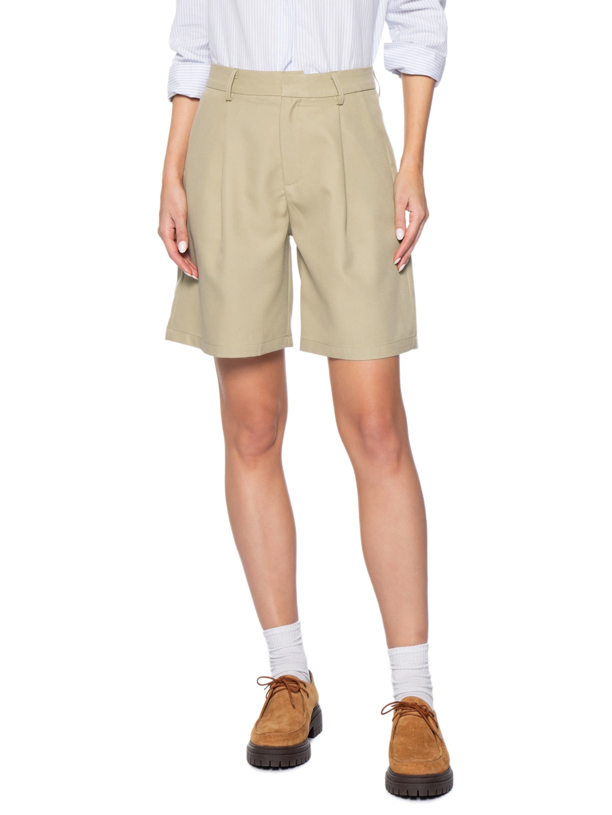 Short Feminino Alfaiataria Bege Basiq