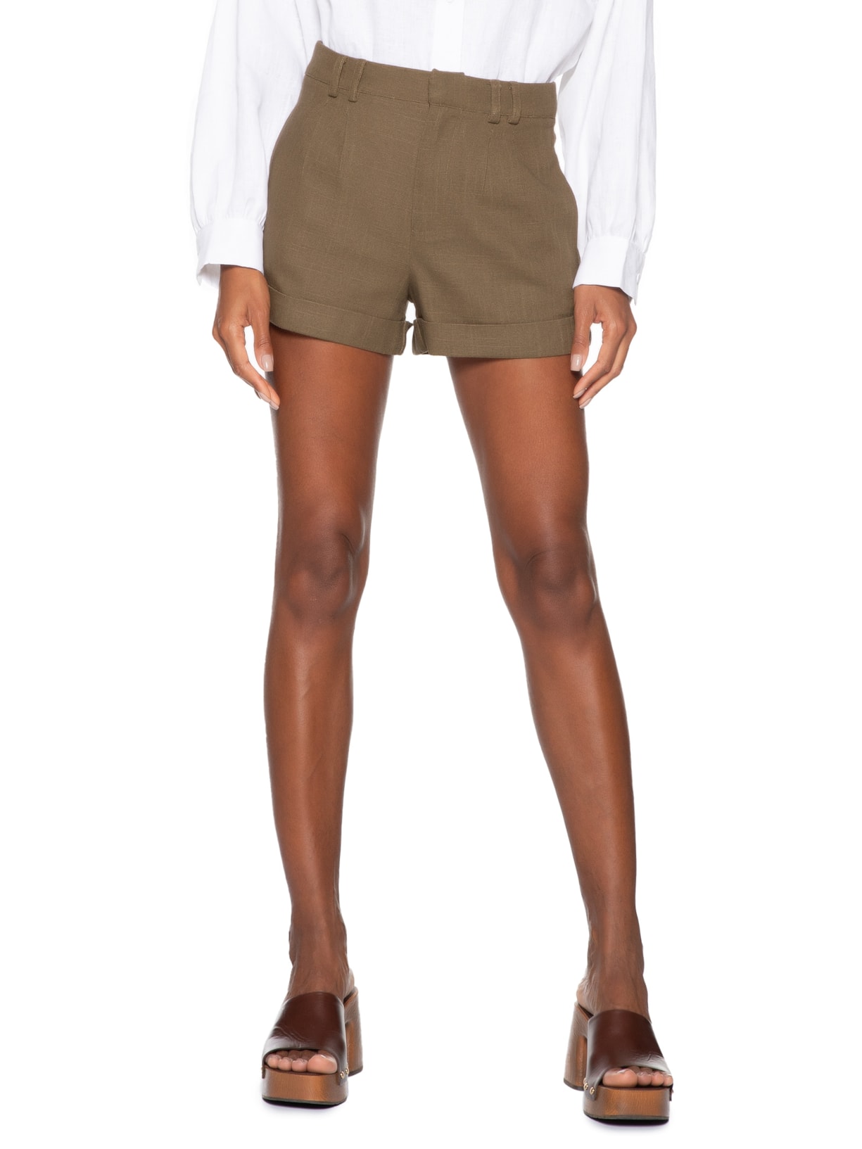 Short Feminino Alfaiataria Bolso Frontal Marrom Maria Filó