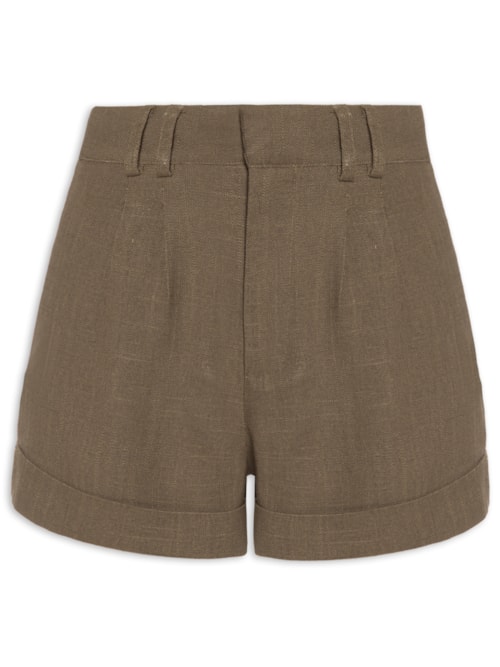 Short Feminino Alfaiataria Bolso Frontal - Marrom