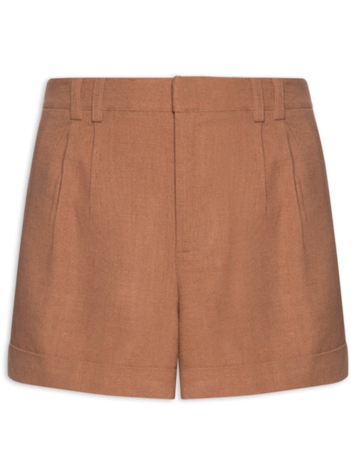 Short Feminino Alfaiataria Bolso Frontal - Marrom
