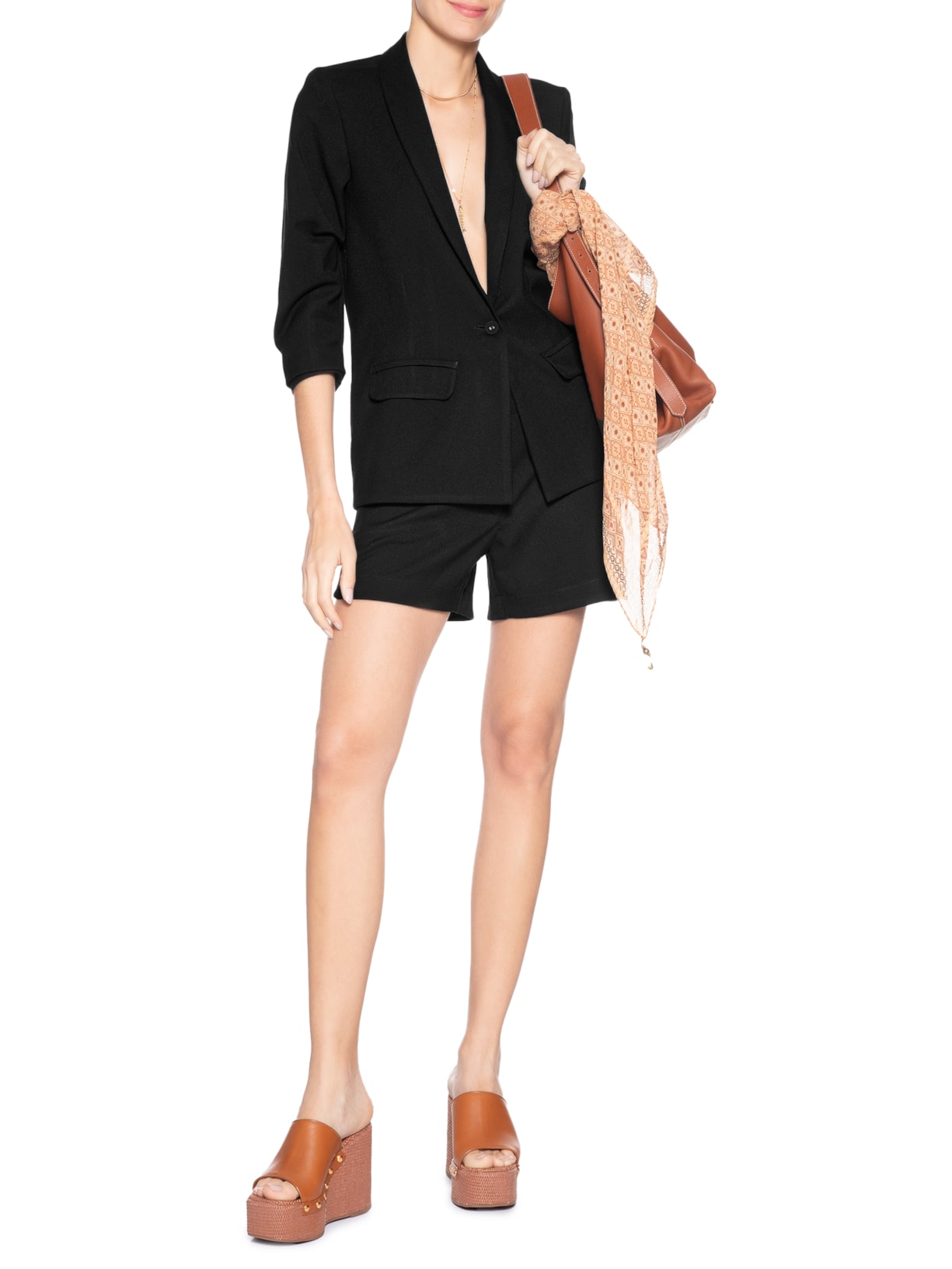 Short Feminino Alfaiataria Bolso Preto Maria Filó