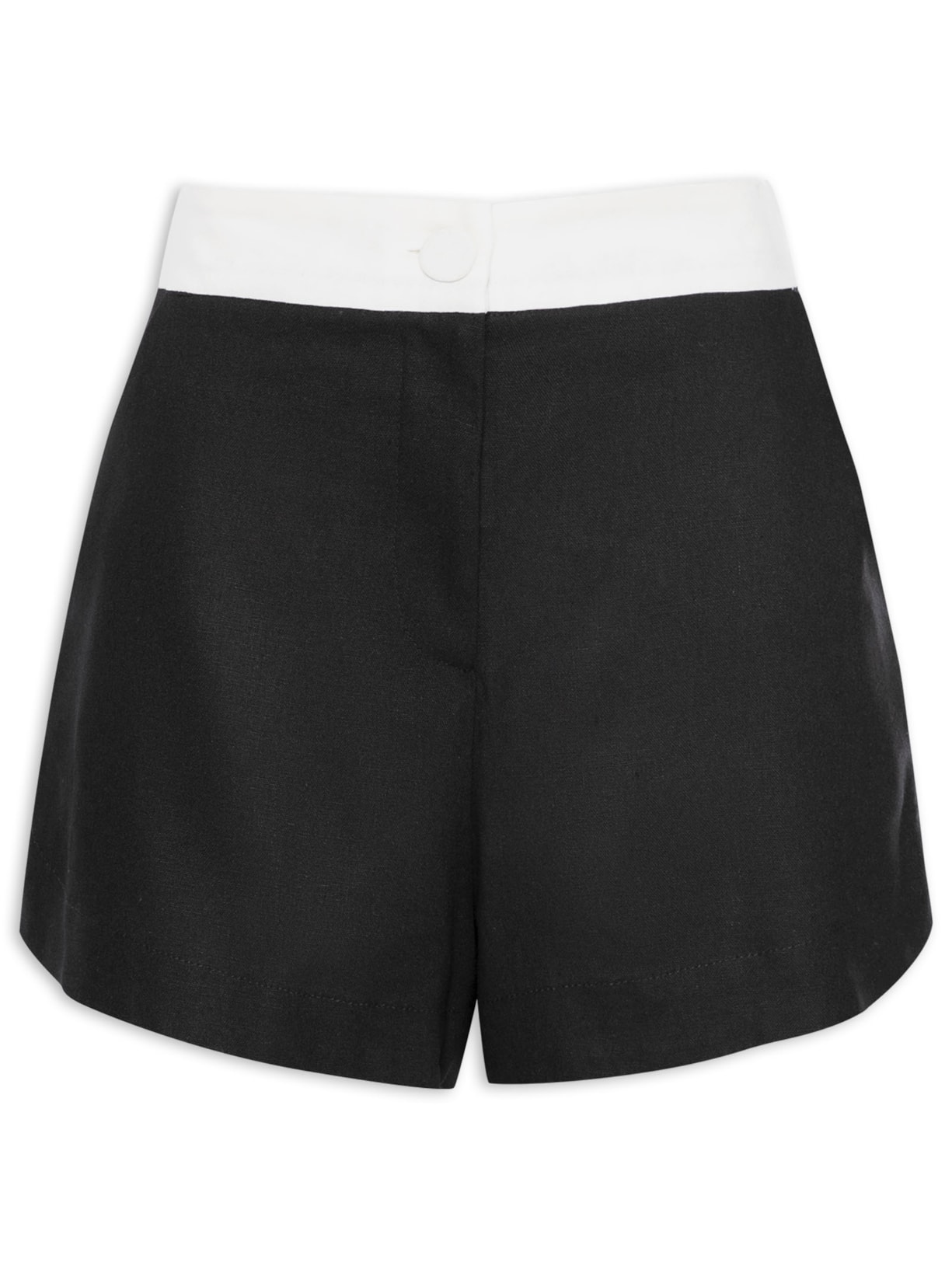 Short Feminino Alfaiataria Bordado Linho - Preto