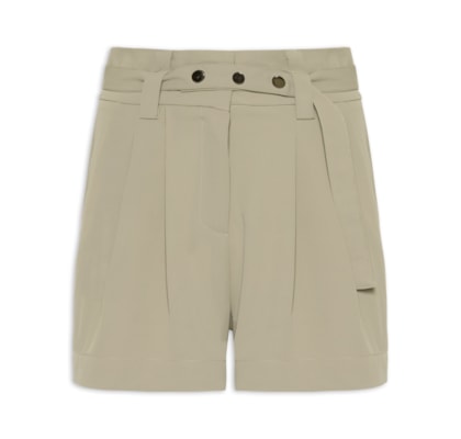 Short Feminino Alfaiataria Com Cinto - Cinza