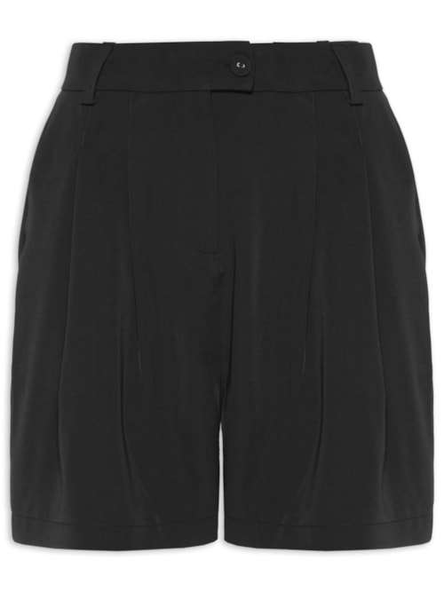 Short Feminino Alfaiataria Com Pregas - Preto